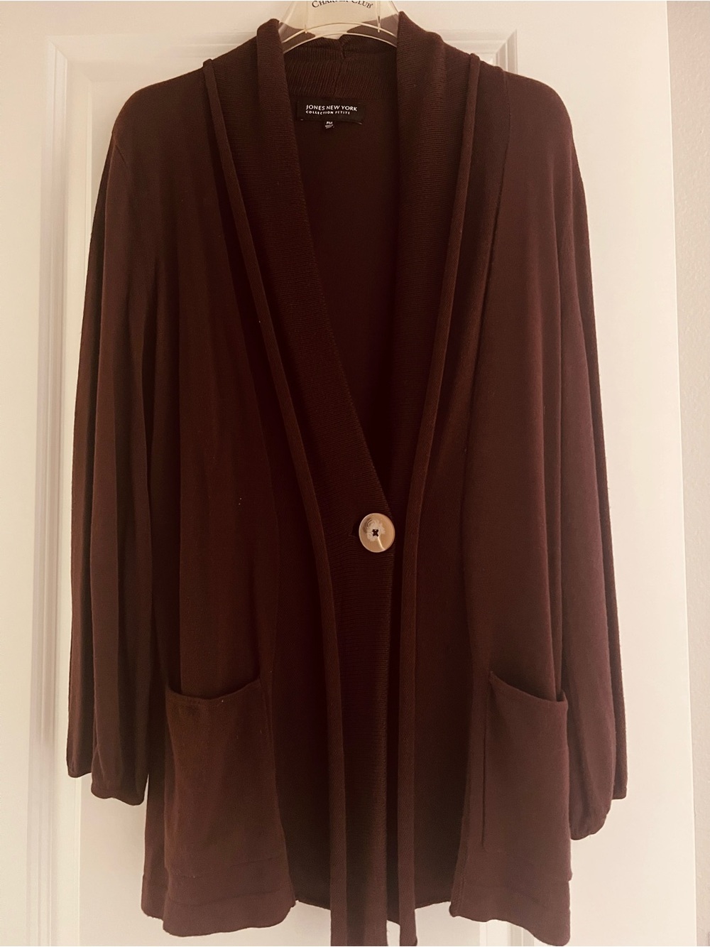 Jones New York Chocolate Brown Single-Button Open Cardigan